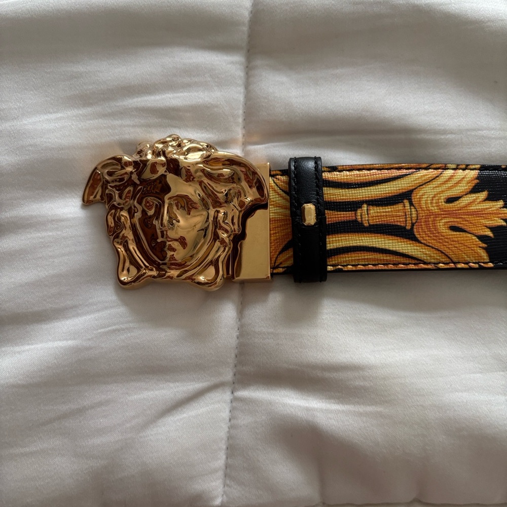 Versace Black Leather Belt with Gold Medusa Buckle
